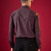 Purple Cotton Solid Button Front Mens Shirt