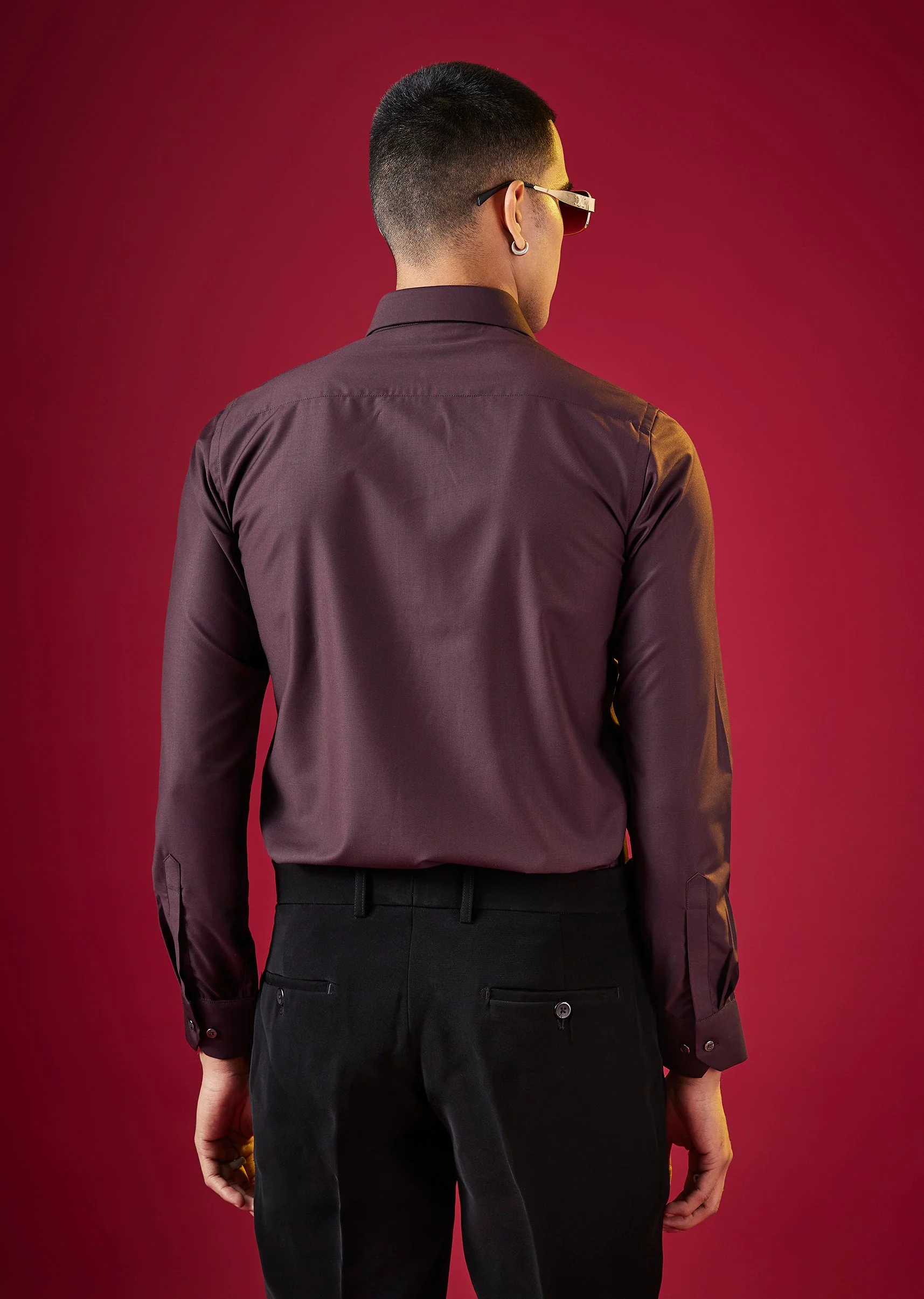 Purple Cotton Solid Button Front Mens Shirt