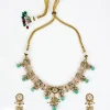 Gold Plated Floral Motif Mint Green Beaded Necklace Set