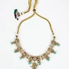 Gold Plated Floral Motif Mint Green Beaded Necklace Set