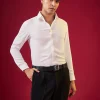 White Solid Viscose Button Front Mens Shirt