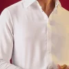 White Solid Viscose Button Front Mens Shirt