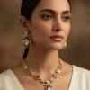 Gold Toned Polki Necklace Set With Matching Studs