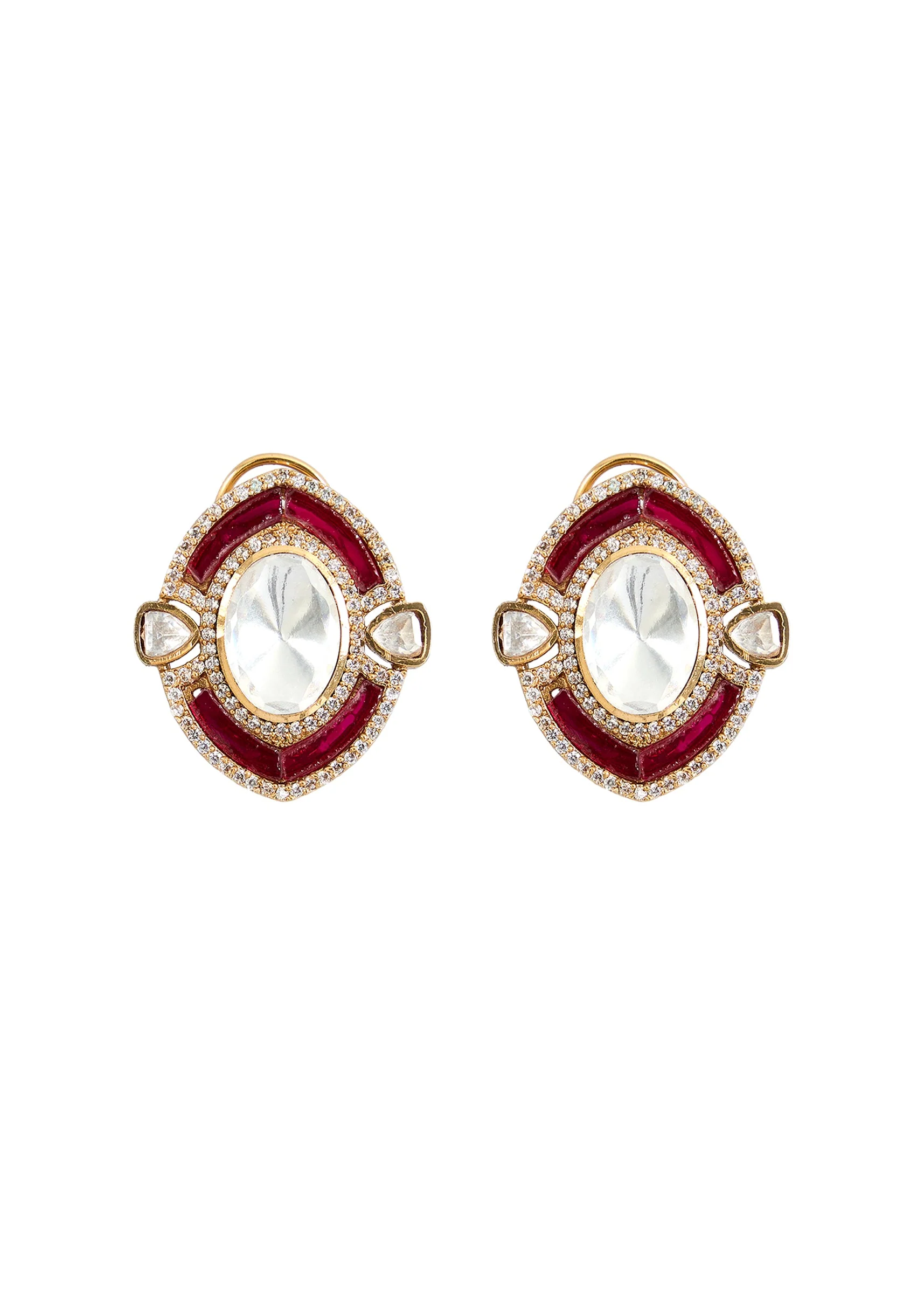 Gold Toned Polki Necklace Set With Matching Studs