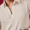 Cream Mens Solid Viscose Button Front Shirt