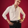 Cream Mens Solid Viscose Button Front Shirt