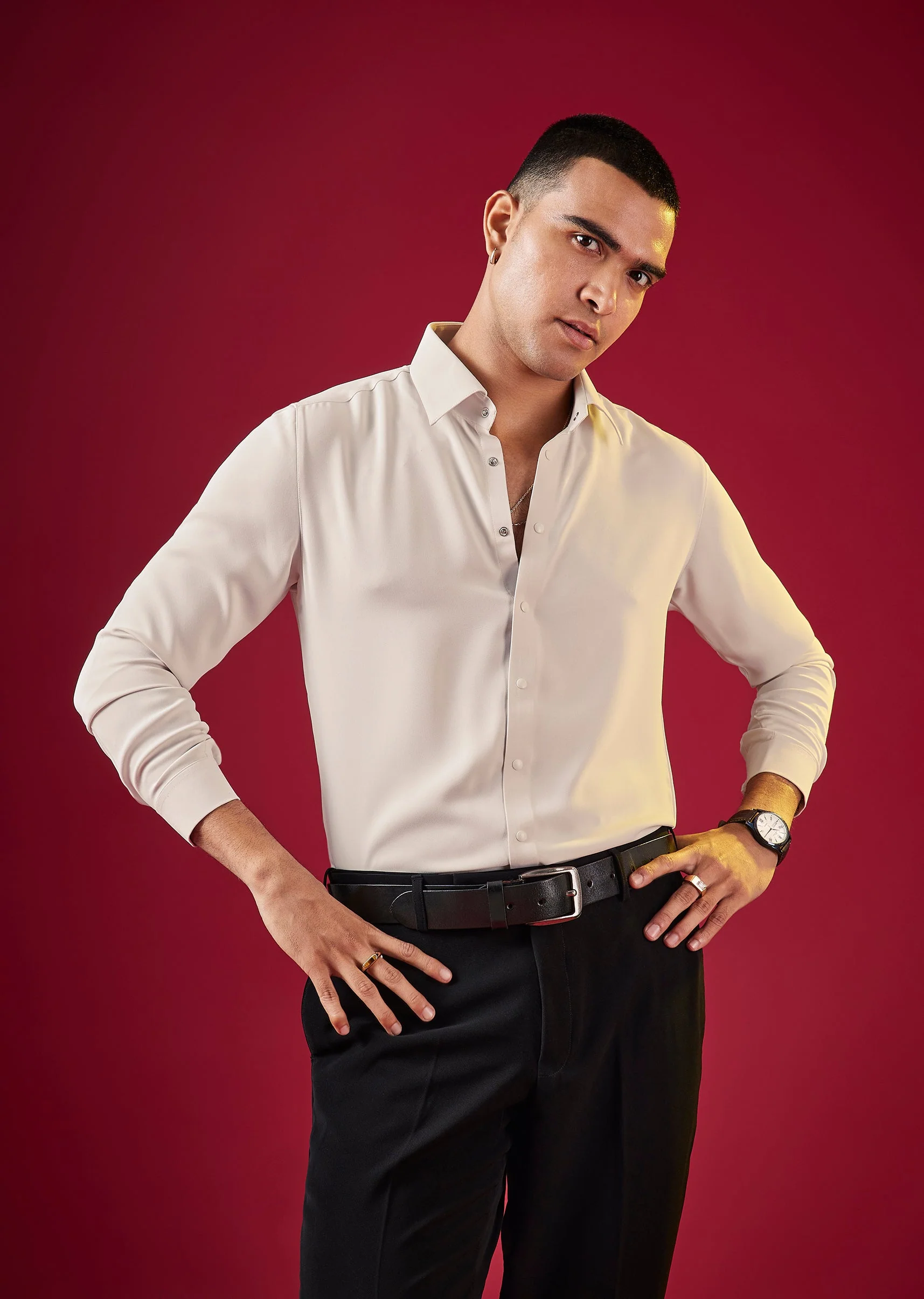 Cream Mens Solid Viscose Button Front Shirt