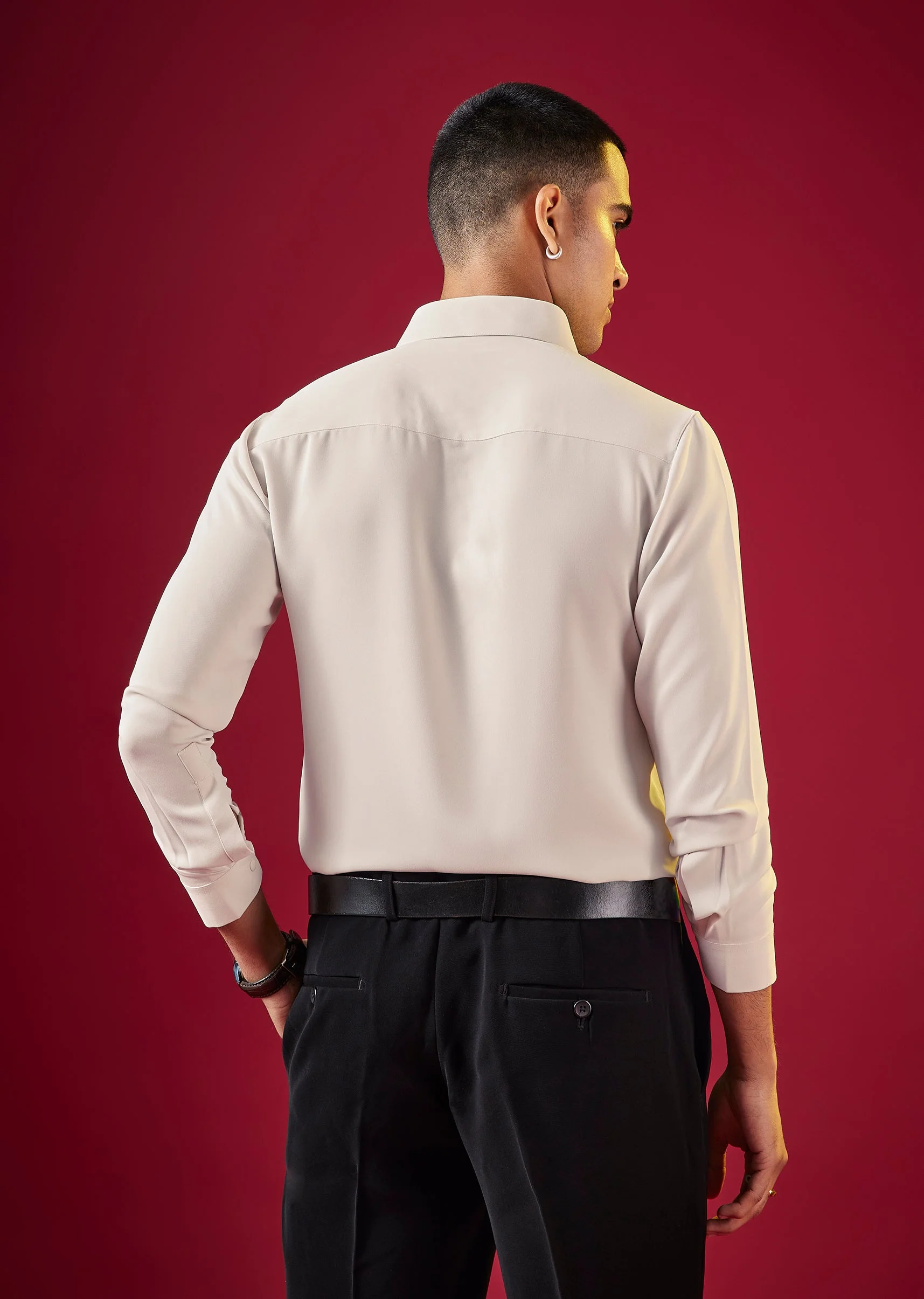 Cream Mens Solid Viscose Button Front Shirt