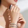 Silver Plated Dual Row Bracelet With Round Cut Stones