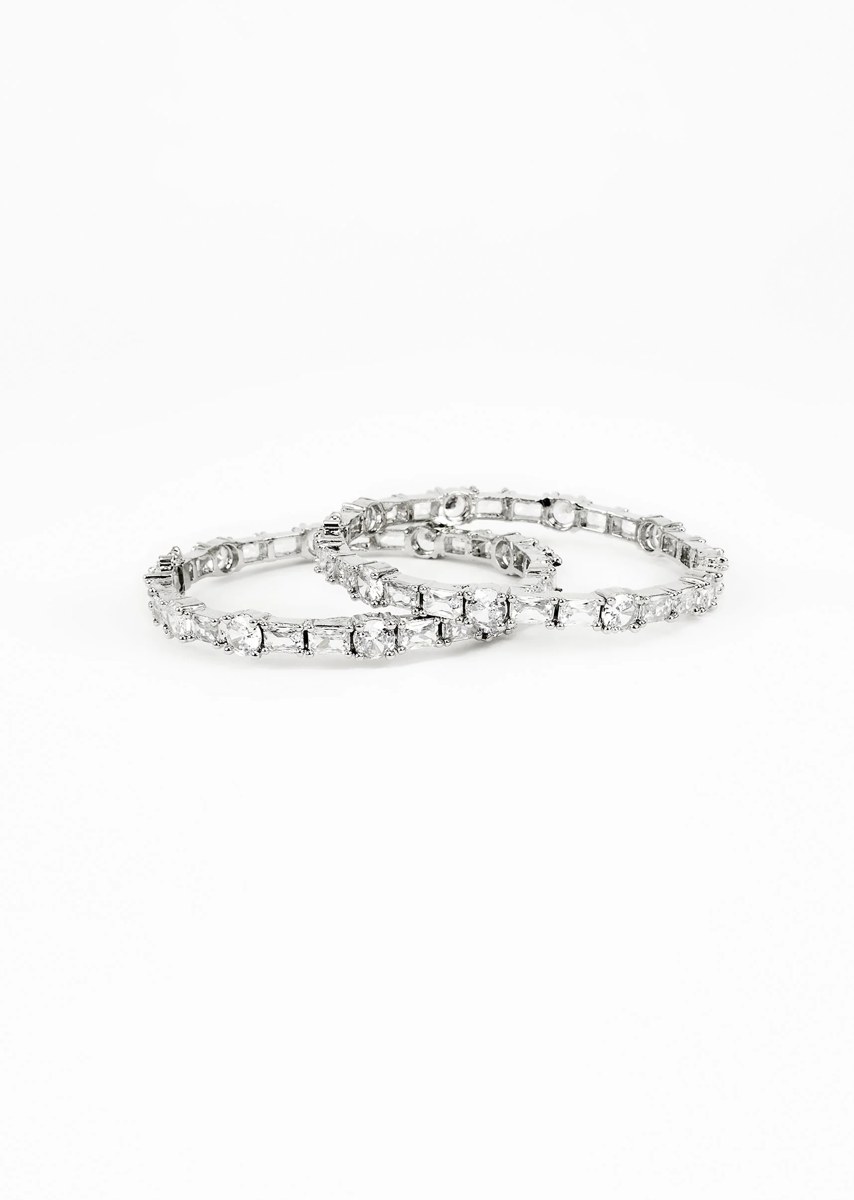 Silver Plated Dual Row Bracelet With Round Cut Stones