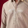 Brown Thread Embroidered Mandarin Collar Mens Shirt
