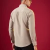Brown Thread Embroidered Mandarin Collar Mens Shirt