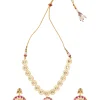 Gold Plated Pink Synthetic Stone Necklace Set With Earrings