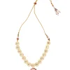 Gold Plated Pink Synthetic Stone Necklace Set With Earrings