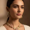 Gold Plated Red Gemstones Kundan Necklace And Earring Set