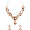 Gold Plated Red Gemstones Kundan Necklace And Earring Set