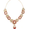 Gold Plated Red Gemstones Kundan Necklace And Earring Set