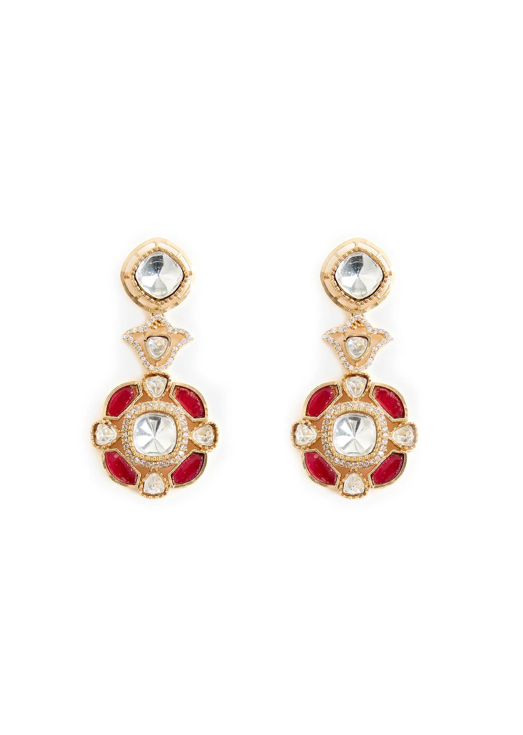 Gold Plated Red Gemstones Kundan Necklace And Earring Set