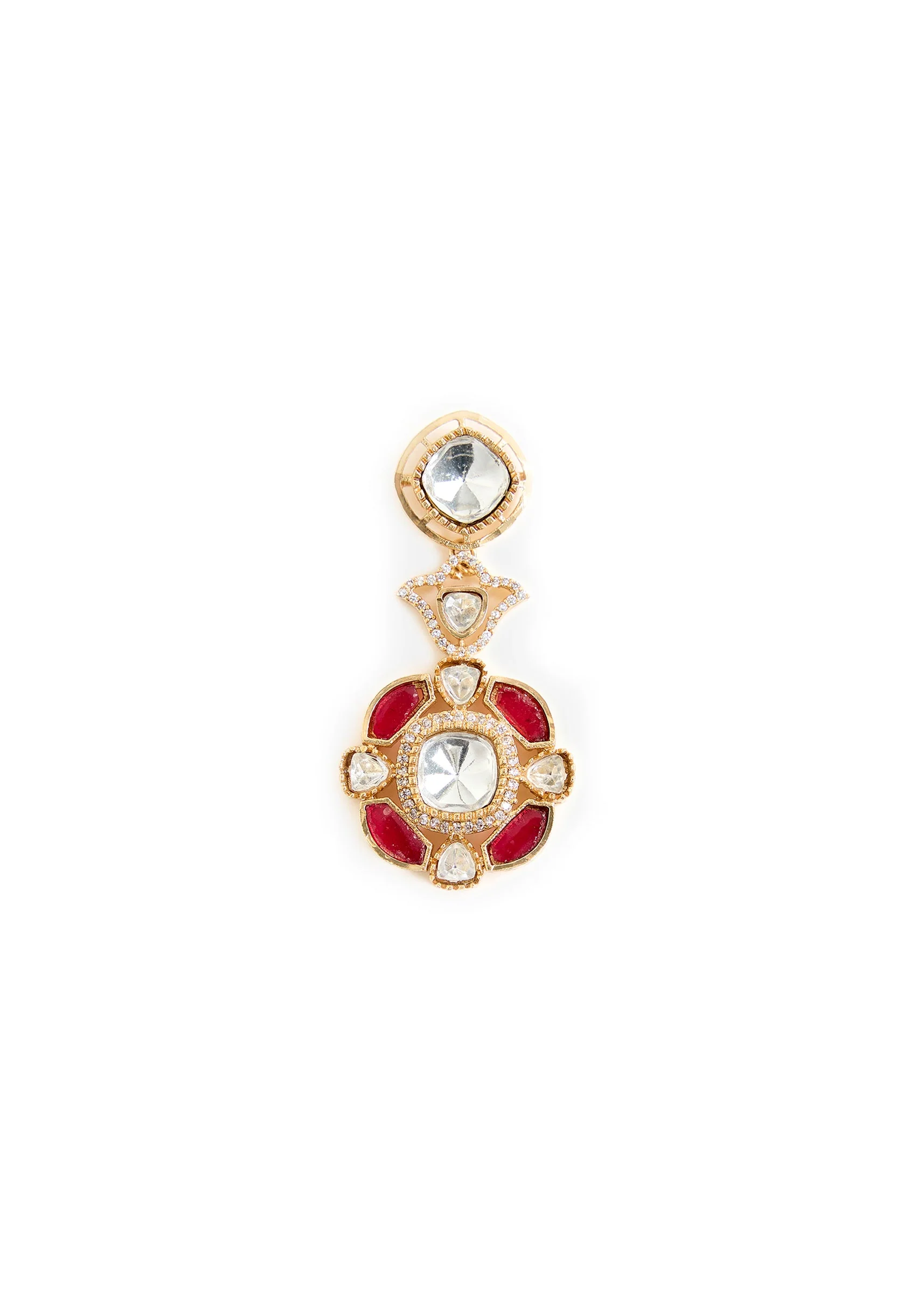 Gold Plated Red Gemstones Kundan Necklace And Earring Set