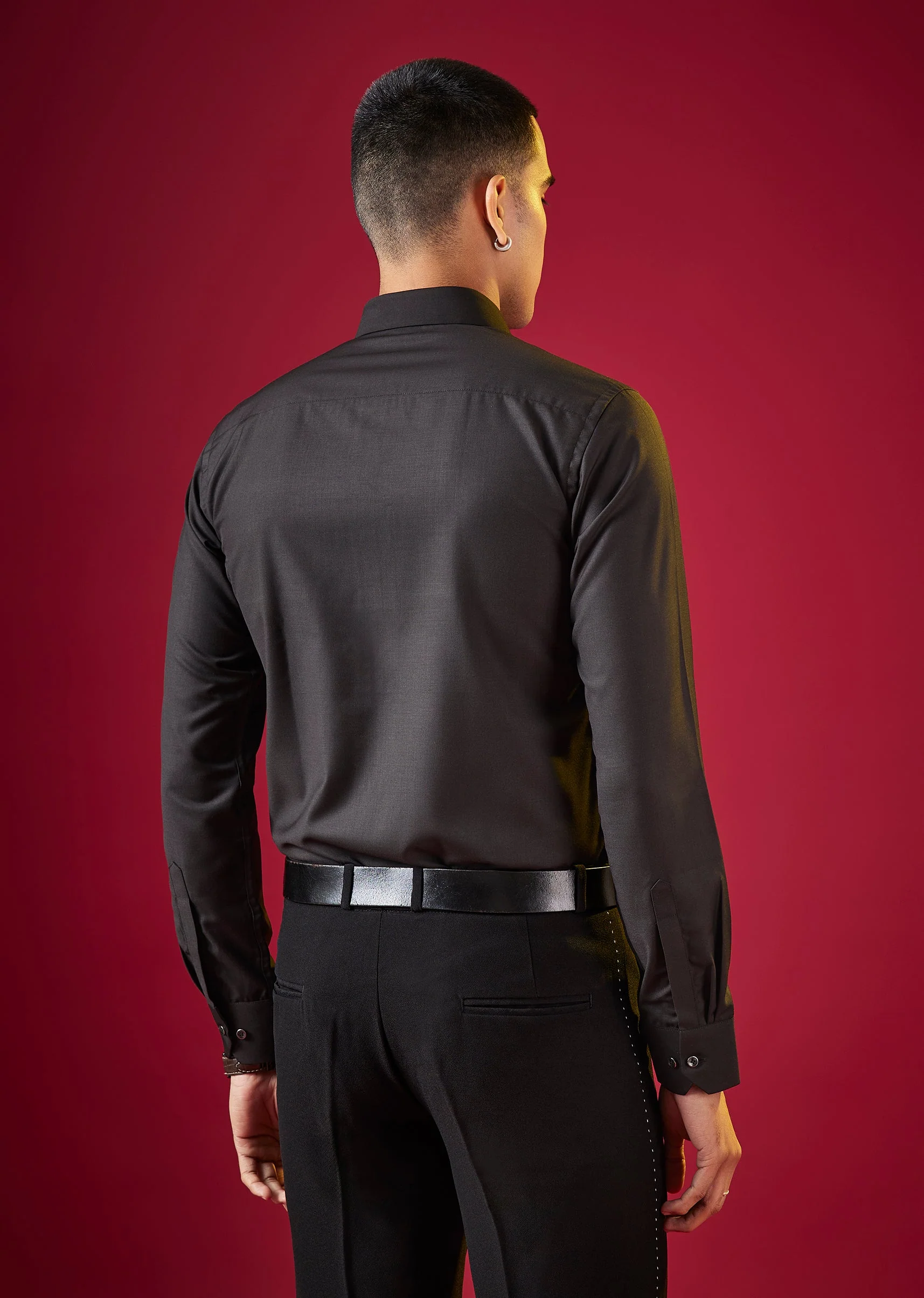 Grey Patchwork Embellished Mens Shirt
