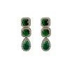 Green Stone Dangler Earrings Framed With Crystals