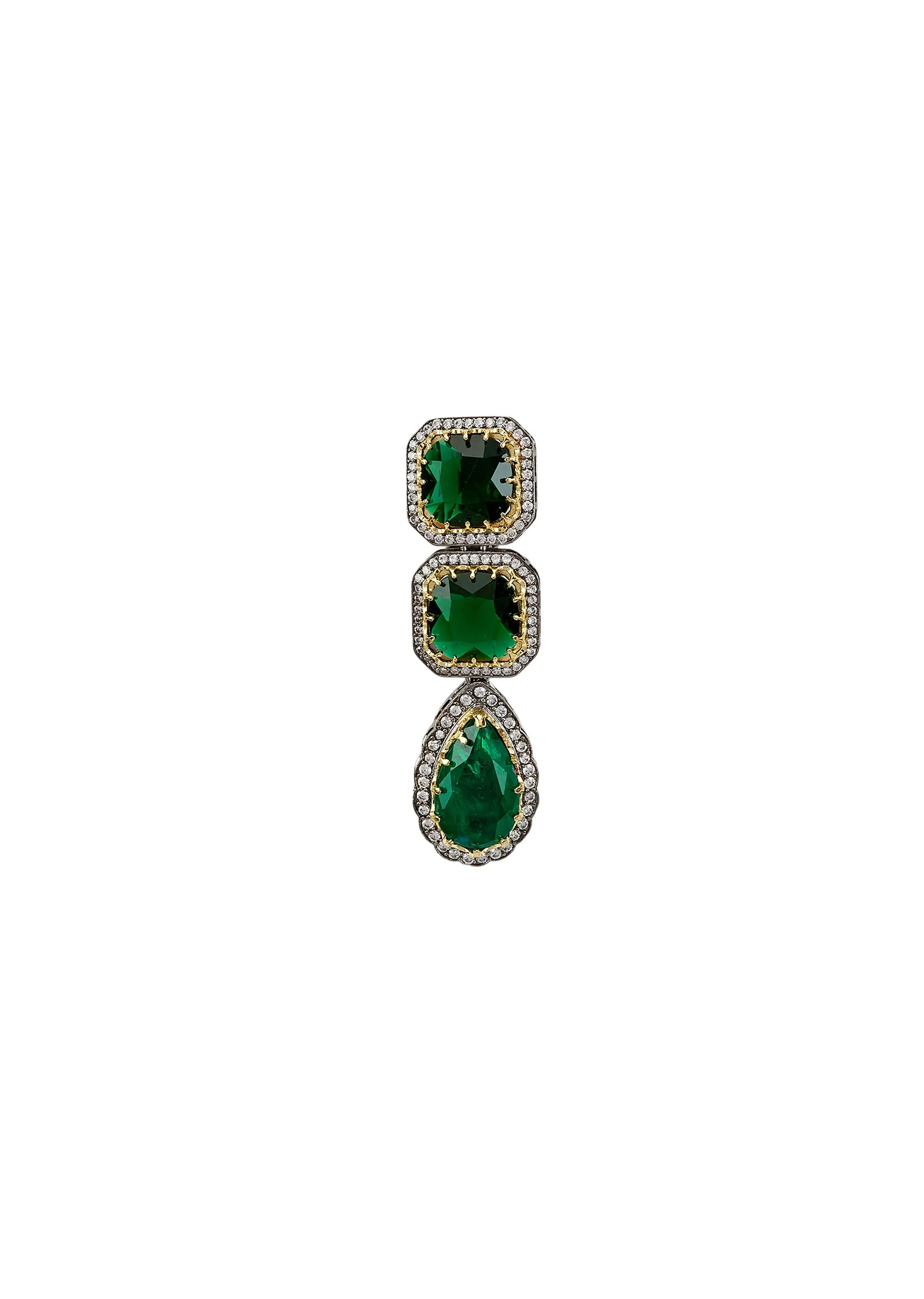 Green Stone Dangler Earrings Framed With Crystals