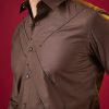 Brown Solid Button Front Mens Shirt