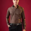 Brown Solid Button Front Mens Shirt