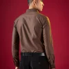 Brown Solid Button Front Mens Shirt