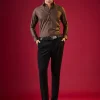 Brown Solid Button Front Mens Shirt
