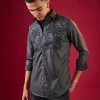 Grey Thread And Resham Embroidered Mens Shirt