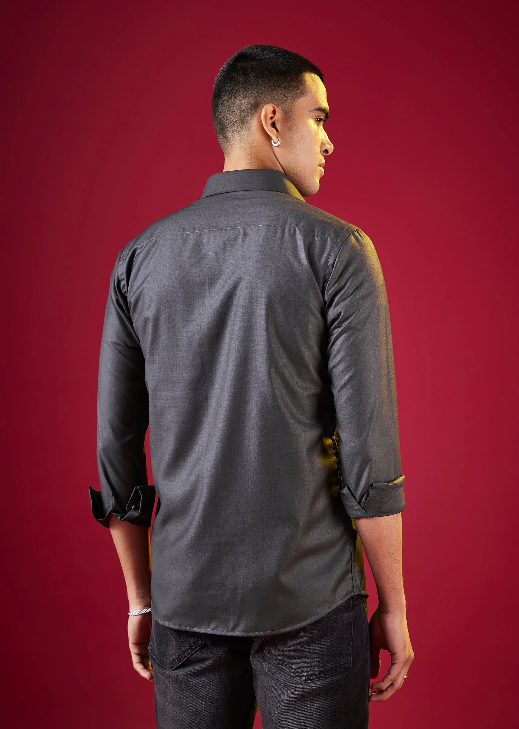 Grey Thread And Resham Embroidered Mens Shirt
