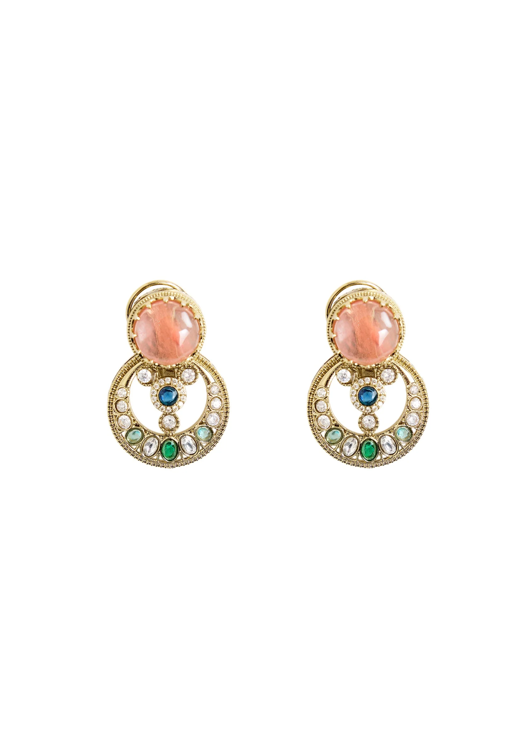 Gold Plated Statement Earrings With Multicolor Stones