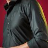 Grey Solid Mandarin Collar Mens Shirt