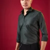 Grey Solid Mandarin Collar Mens Shirt