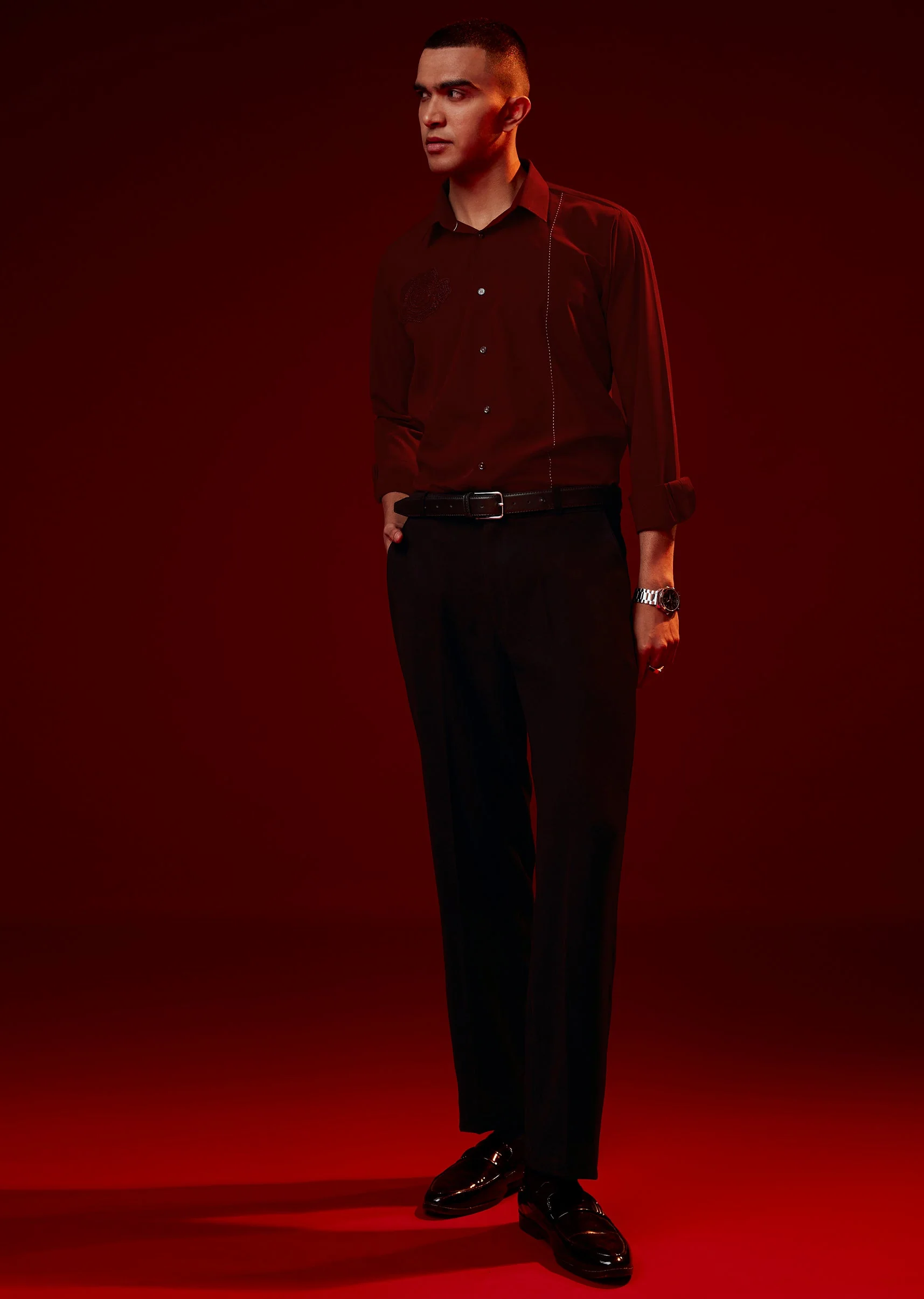 8317-red-embroidered-mandarin-collar-shirt-1.webp Red Embroidered Mandarin Collar Shirt