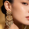 Gold Plated Chandelier Green Earrings