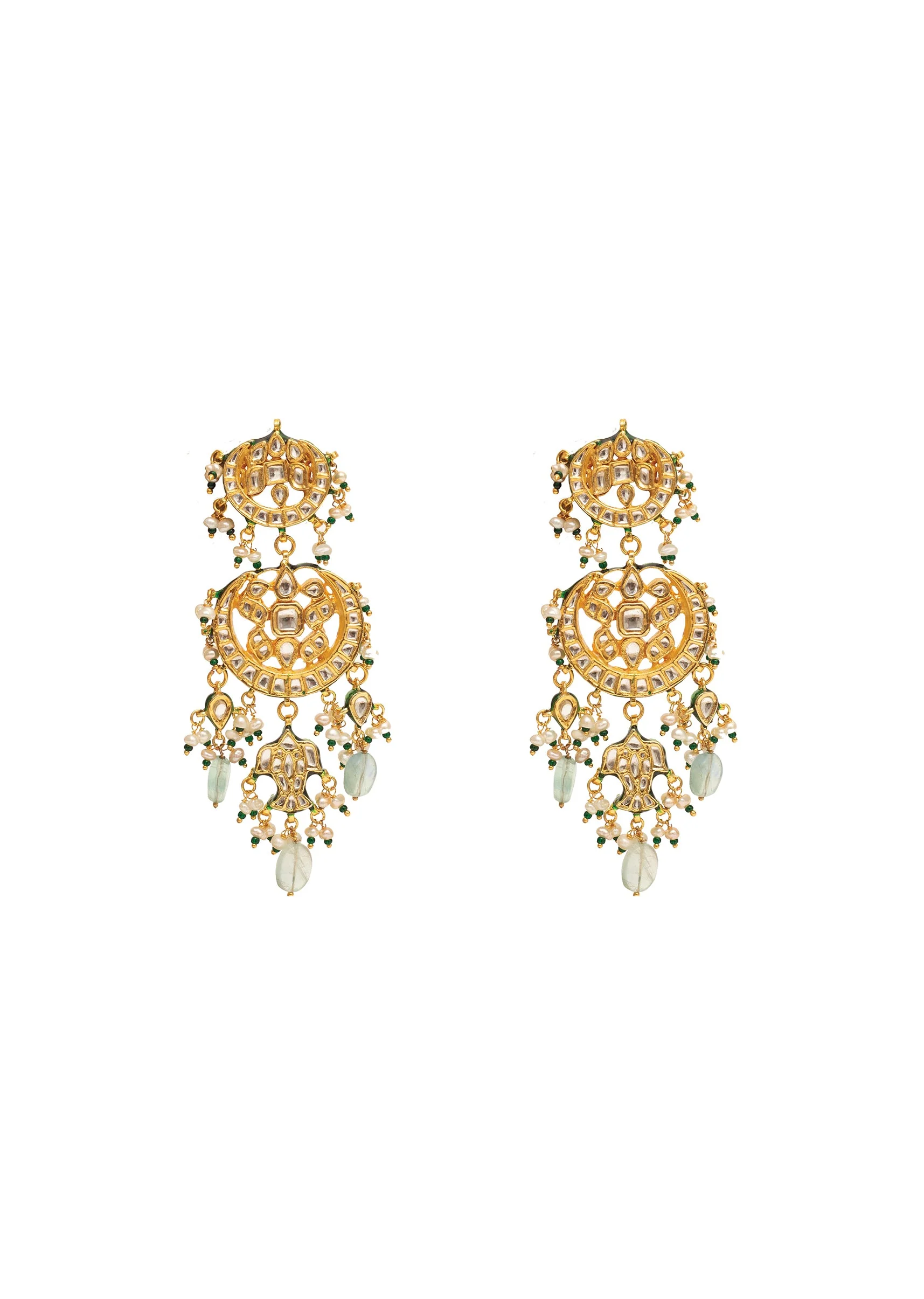 Gold Plated Chandelier Green Earrings