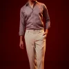 Pink Embroidered Silk Blend Mandarin Collar Shirt