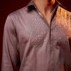 Pink Embroidered Silk Blend Mandarin Collar Shirt