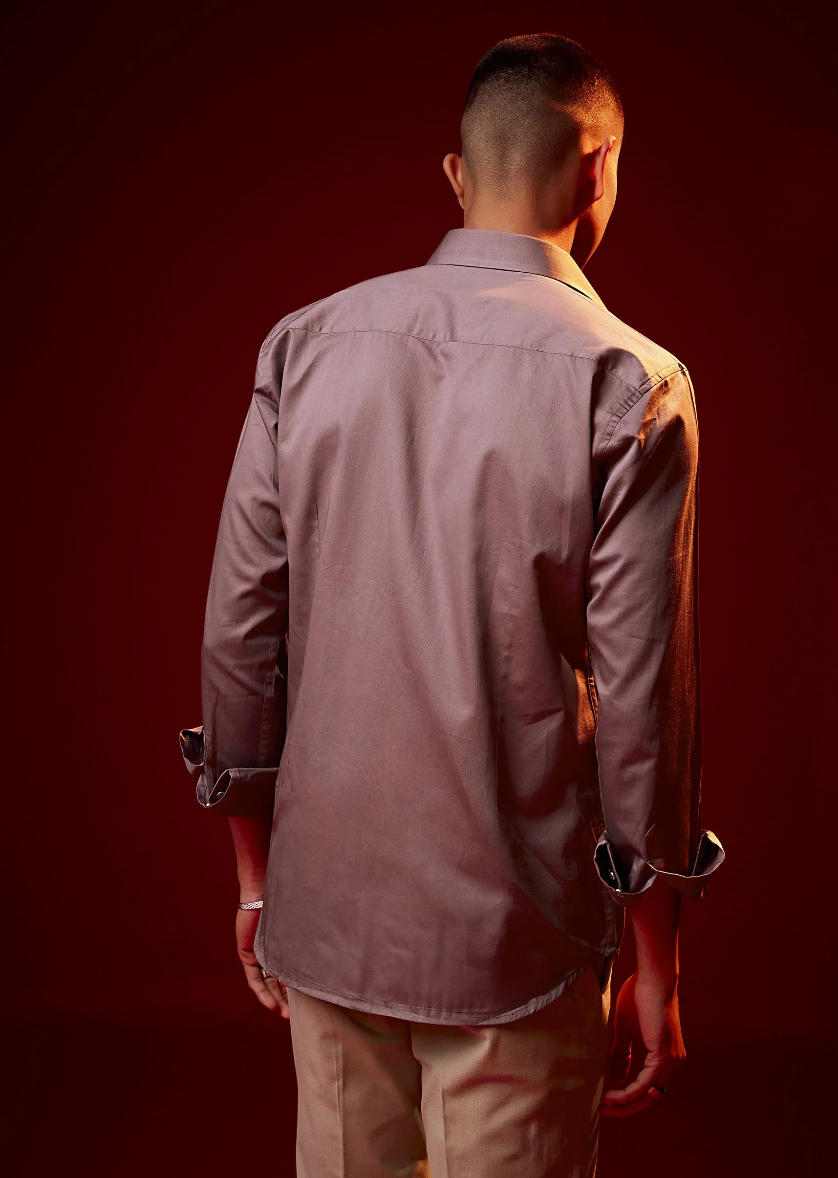 Pink Embroidered Silk Blend Mandarin Collar Shirt