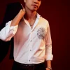 White Embellished Silk Blend Party Shirt