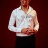 White Embroidered Silk Blend Mandarin Collar Shirt