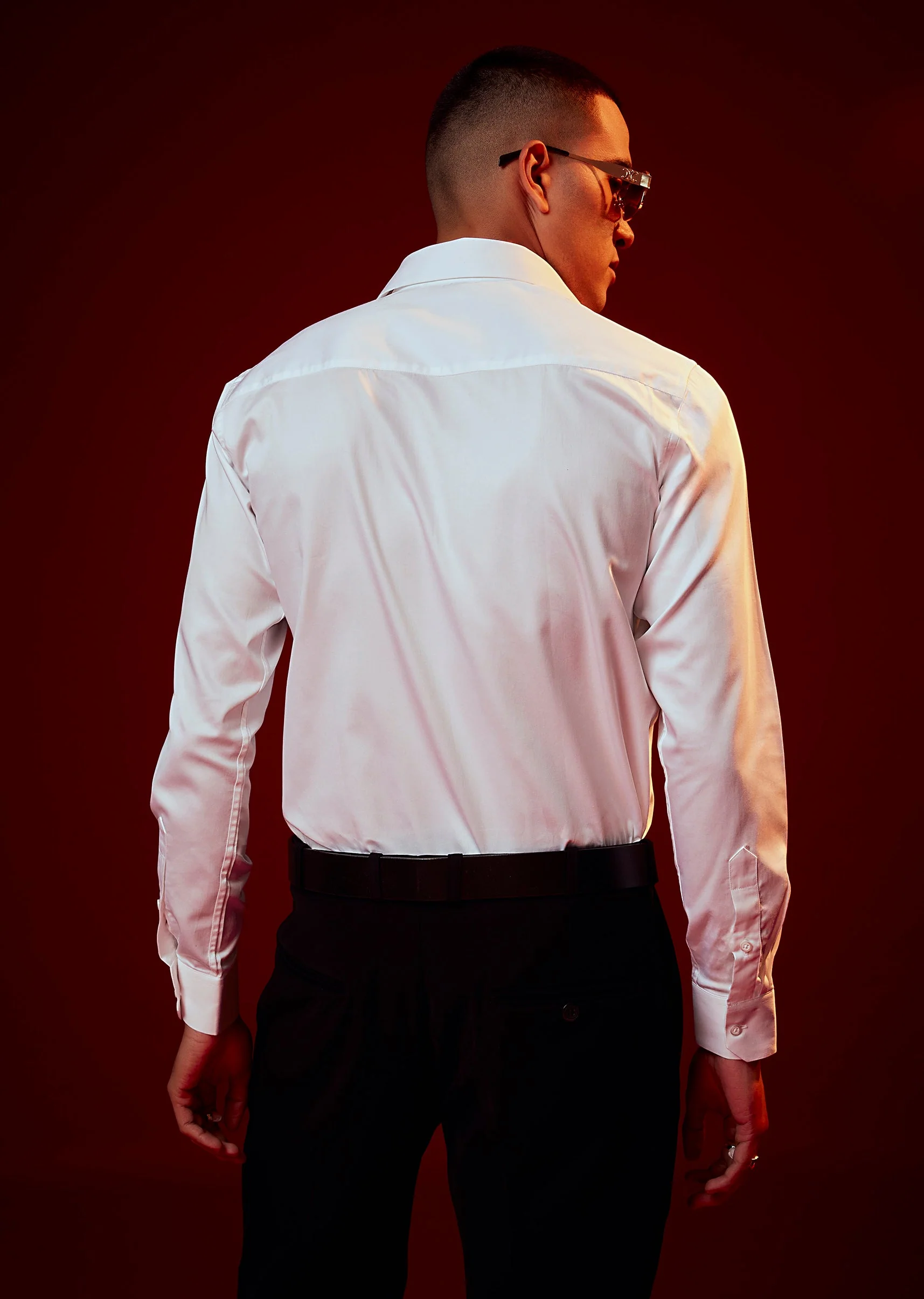 White Embroidered Silk Blend Mandarin Collar Shirt