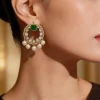 Gold Plated Green Kundan Polki Drop Earrings