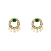 Gold Plated Green Kundan Polki Drop Earrings
