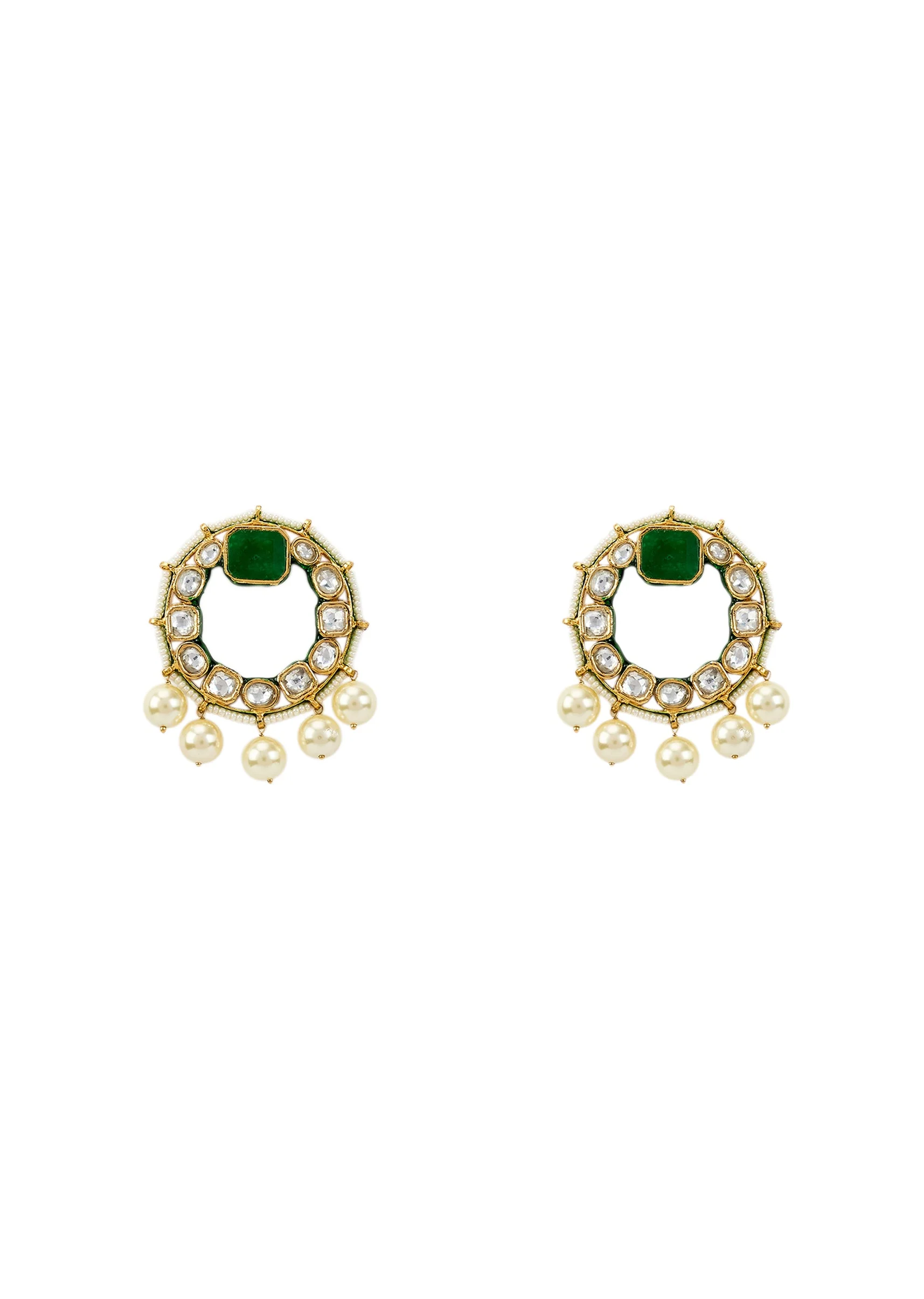 Gold Plated Green Kundan Polki Drop Earrings