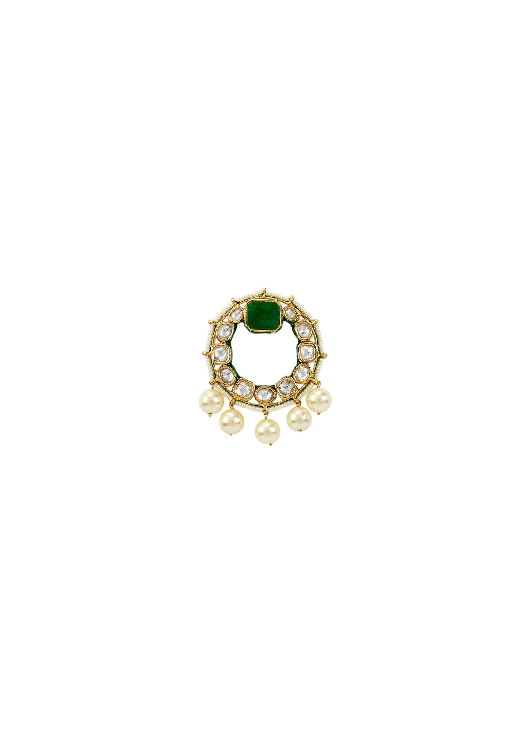 Gold Plated Green Kundan Polki Drop Earrings