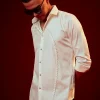 Cream Bead Embroidered Mandarin Collar Shirt