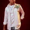 White Patch Work Embellished Party Shirt